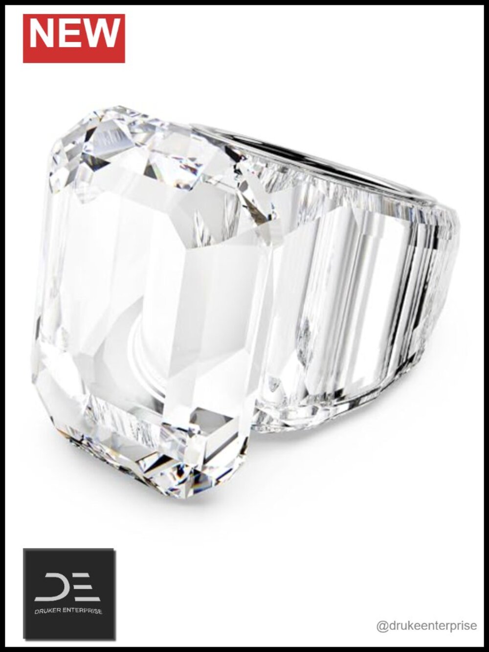 Swarovski Lucent Cocktail Ring Octagon Cut Stainless Steel Inlay Size 5.75
